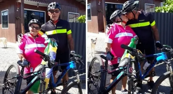 Casal de idosos pedala quase 100 quilômetros para visitar os filhos