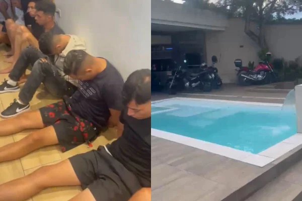 Montagem de foto colorida de suspeitos presos em "Call Center do crime", que funcionava em uma chácara de luxo, em Suzano, na Grande São Paulo.