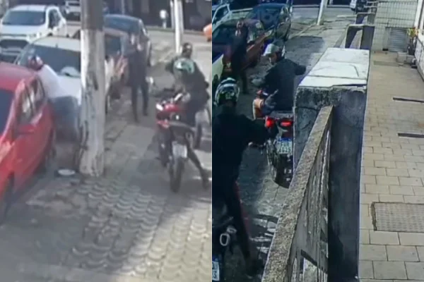 Imagem colorida de PM de folga baleando e matando suspeitos de assalto. Metrópoles