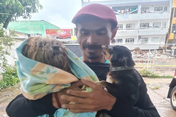 Morador de prédio que desabou entra em área isolada e resgata animais