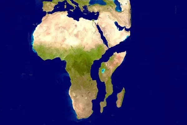 fundo azul com mapa da africa simulando novo continente