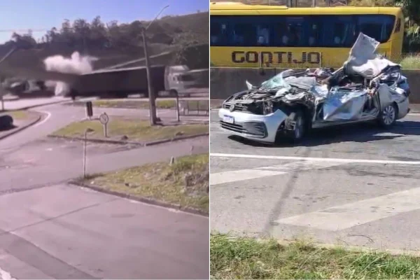 Imagem colorida mostra queda de passarela em rodovia. Metrópoles
