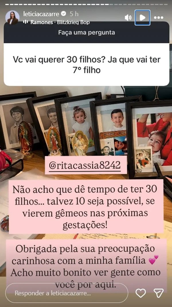 Letícia Cazarré fala sobre possibilidade de ter mais filhos: “Talvez 10” - destaque galeria