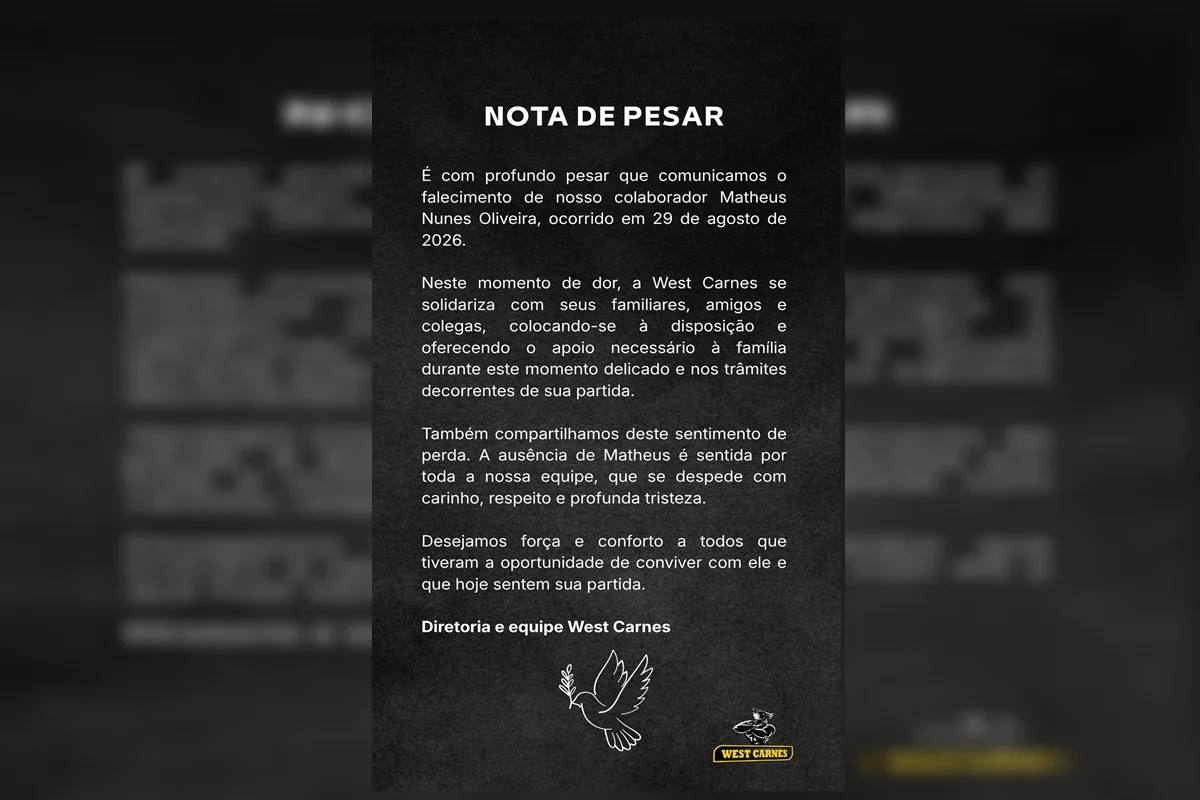 Empresa em que Matheus trabalhava divulga nota de pesar Empresa em que Matheus trabalhava divulga nota de pesar