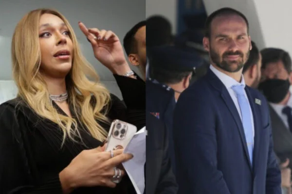 Imagem colorida de Erika Hilton e Eduardo Bolsonaro - Metrópoles