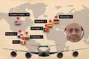 Fluxo de viagens internacionais do Careca do INSS de maio de 2023 a abril de 2024; ao todo, ele deixou o país 20 vezes