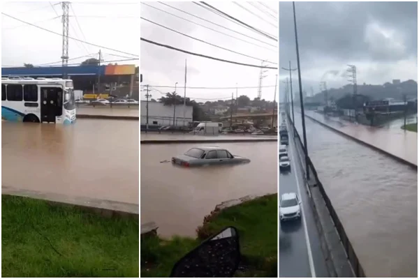 Ruas alagadas, carro submerso - Metrópoles