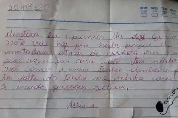 Mãe envia bilhete para professora explicando a ausência do filho