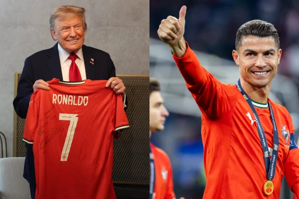 Montagem colorida de Donald Trump, presidente dos EUA, e Cristiano Ronaldo - Metrópoles