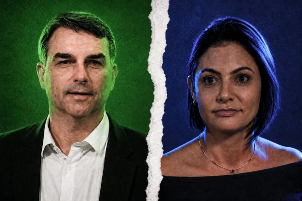 Imagem colorida mostra Flávio Bolsonaro e Michelle Bolsonaro - Metrópoles