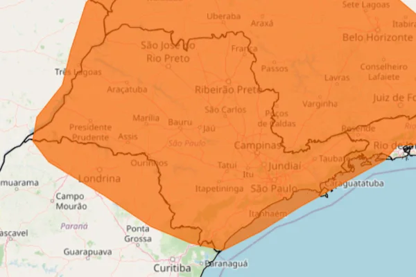 Imagem colorida mostra mapa de São Paulo colorido de cor laranja - Metrópoles
