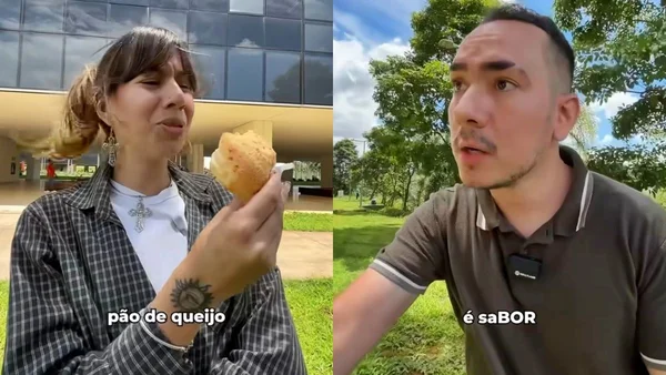 Montagem com duas capturas de tela de vídeo publicado pelo governo de MG no Instagram sobre pão de queijo