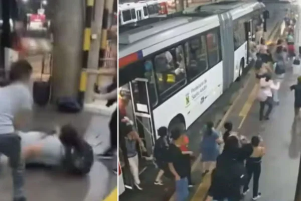 Homem e mulher brigaram após ofensas com falas racistas e homofóbicas. Ele foi agredido por outros passageiros no terminal de ônibus - Metrópoles