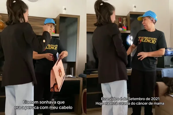 Jovem comove ao cortar cabelo e fazer peruca para madrinha com câncer