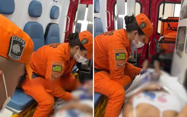 imagem colorida bombeiros reanimam bebe recem-nascido