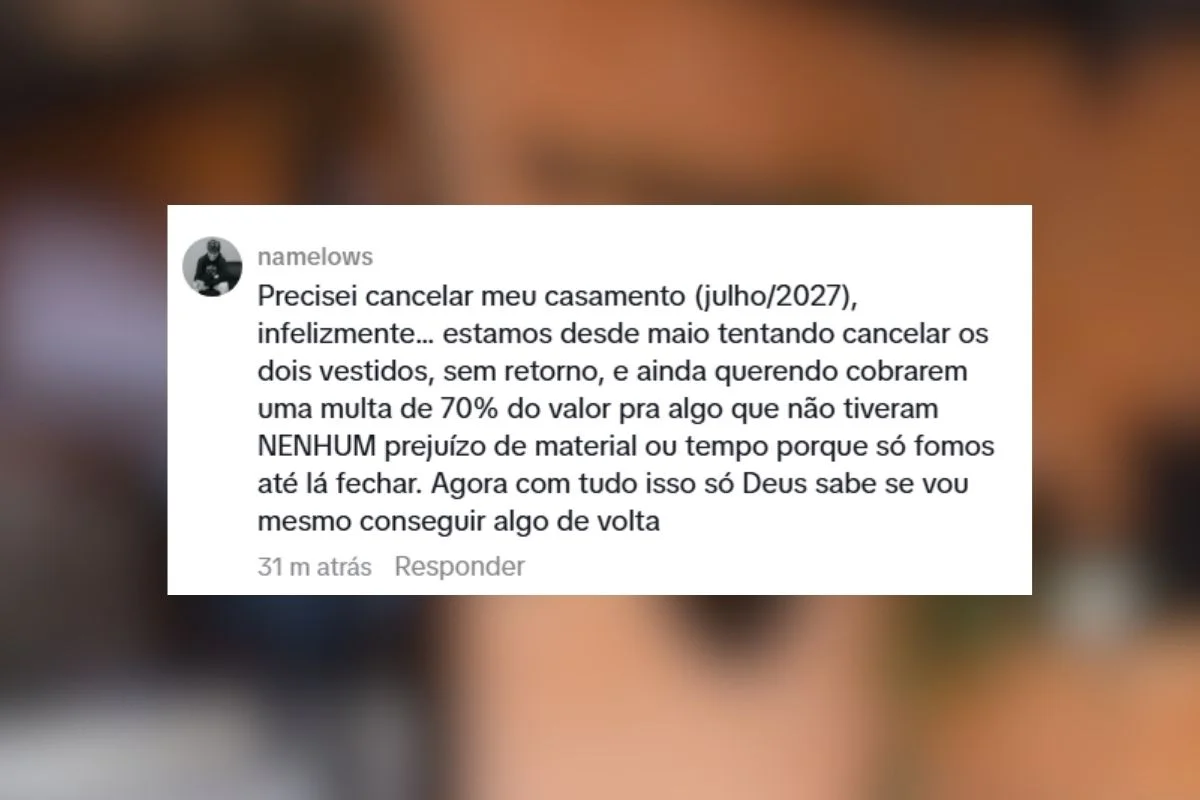 Usuária diz ter precisado cancelar o casamento, previsto para julho do próximo ano, porque desde maio tenta cancelar dois vestidos comprados na loja, sem nenhum retorno Usuária diz ter precisado cancelar o casamento, previsto para julho do próximo ano, porque desde maio tenta cancelar dois vestidos comprados na loja, sem nenhum retorno