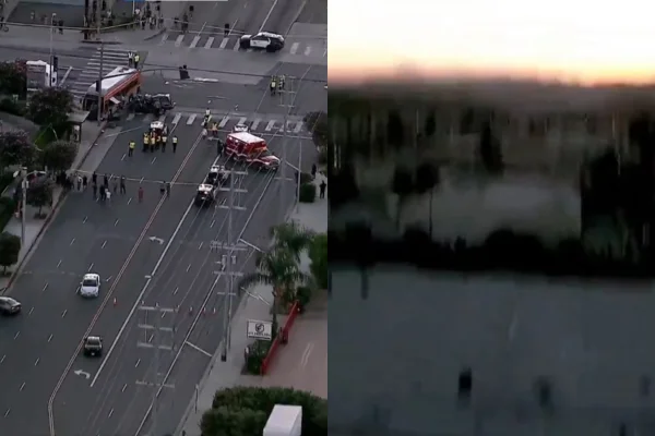 Imagem colorida, momento em que o helicóptero cai- Metrópoles
