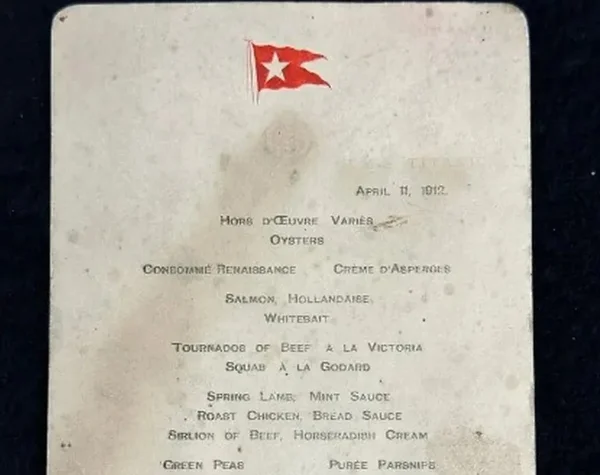 imagem colorida cardápio do navio Titanic leiloado por R$ 490 mil - Metrópoles