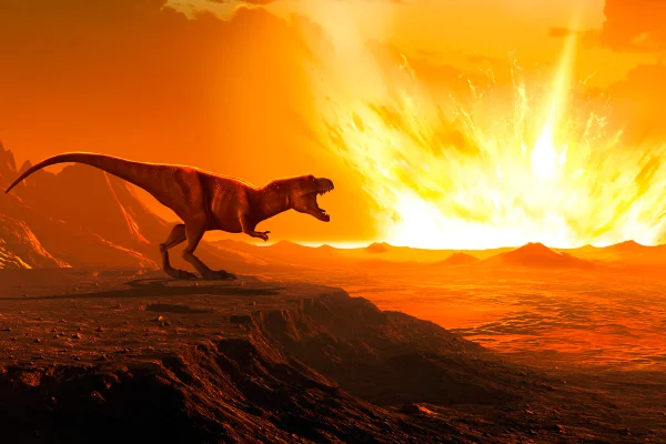 Ilustração colorida de asteroide que matou os dinossauros - Metrópoles