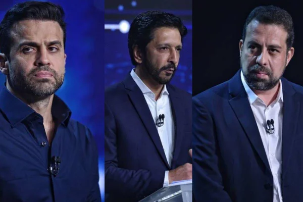 Pablo Marçal (PRTB), Ricardo Nunes (MDB) e Guilherme Boulos (PSol)