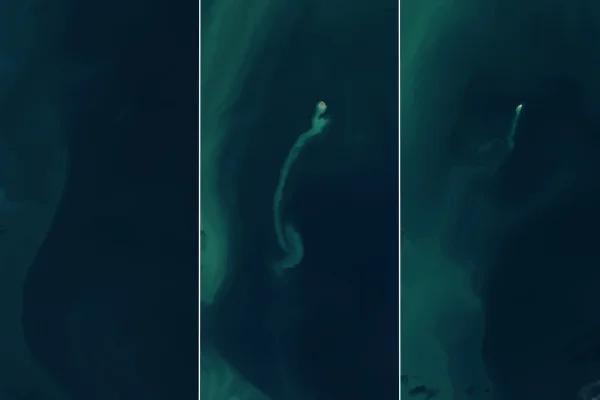 Imagem de satélite do banco Kumani aparecendo e desaparecendo lentamente entre 2022 e 2024. Metrópoles