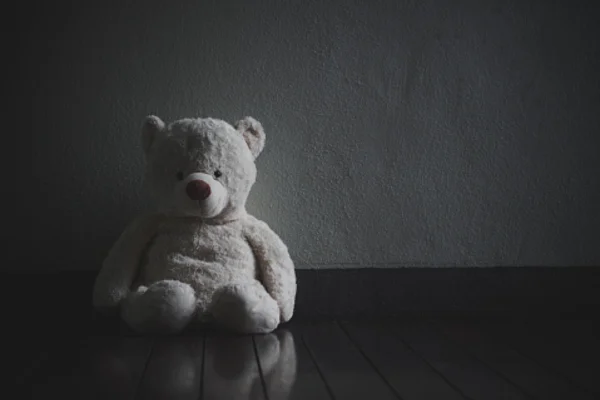 Imagem em preto e branco de urso de pelúcia. - Metrópoles