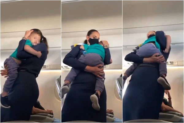Comissária azul acalma bebê