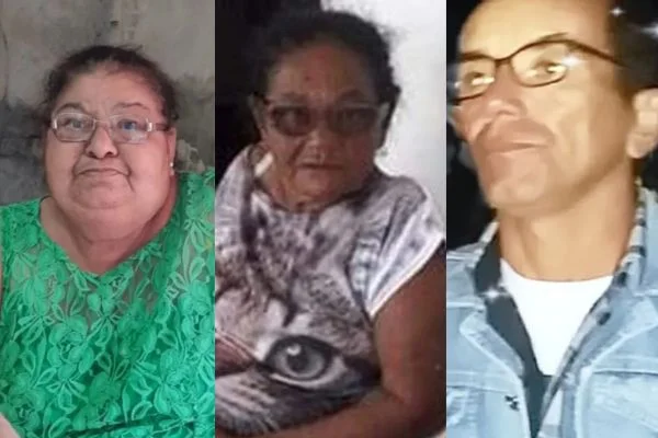 Imagem colorida com três dos mortos em acidente com ônibus de romeiros: uma mulher branca, com vestido verde, uma mulher negra com blusa branca e um homem branco com uma camisa jeans - Metrópoles