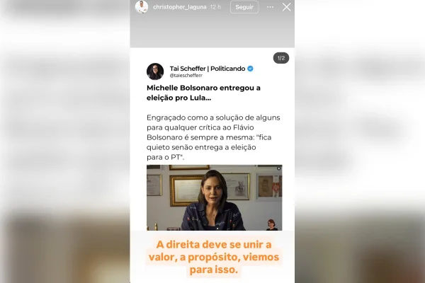 Dirigente do Novo em MG parabeniza Michelle por expor atrito com Flávio - destaque galeria