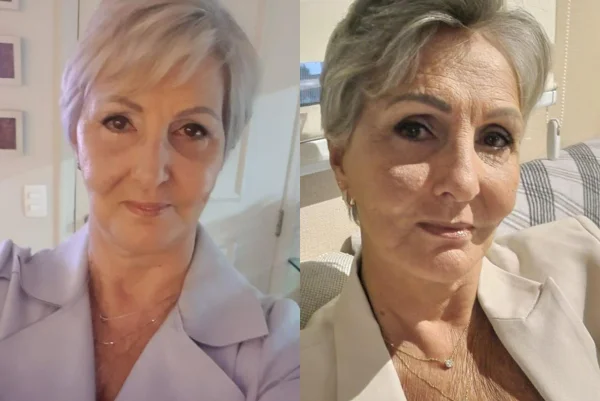 Personagem Maria Aparecida, de 79 anos, uma mulher branca de cabelos também brancos. Metrópoles