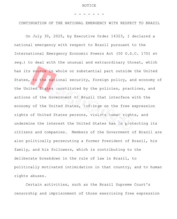 Governo Trump prorrogará estado de emergência contra o Brasil - destaque galeria