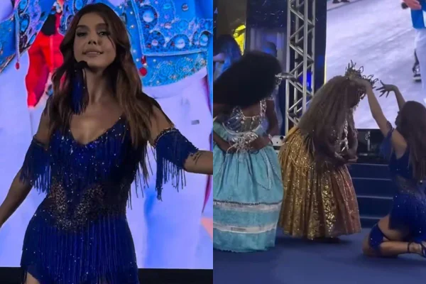 Giovanna Lancellotti durante apresentação na quadra da Beija-Flor