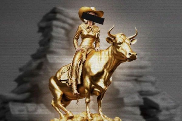 Mulher sentada em touro