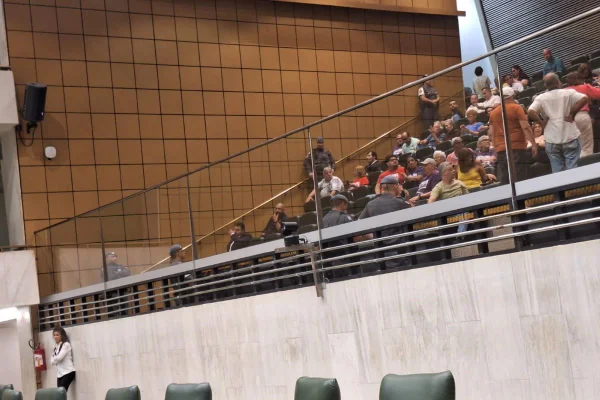 Imagem colorida mostra o plenário da Alesp