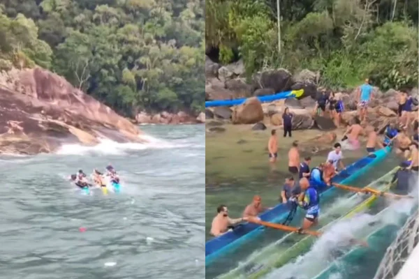 Guarujá: grupo de turistas é resgatado após canoas começarem a afundar