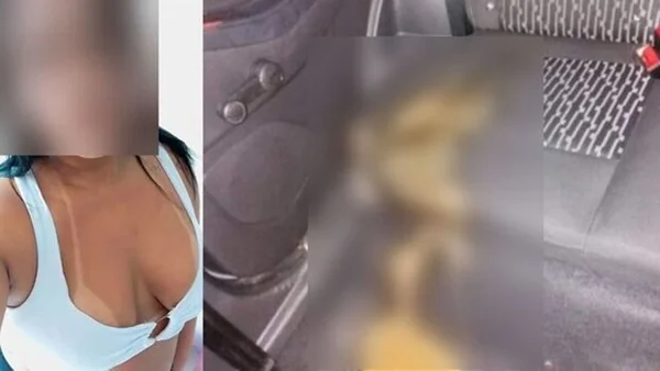 Montagem do rosto da acusada (a esquerda) e o rastro das fazes no banco de trás do carro do motorista de app (a direita) - Metrópoles