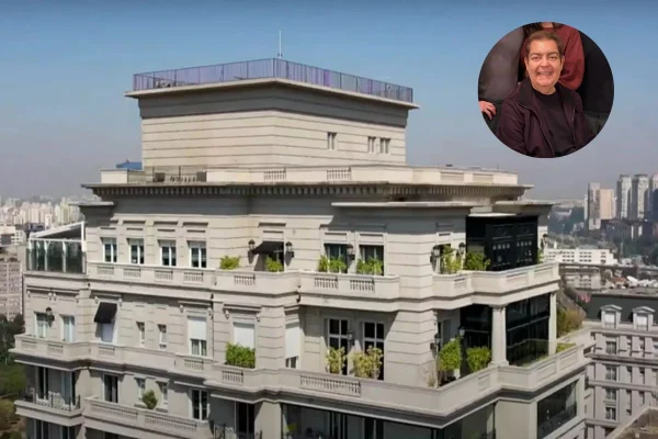 A cobertura de Faustão, localizada no Jardim Europa, já esteve entre as mansões suspensas mais caras de SP. O duplex tem 1413 m² e 4 suítes - Metrópoles
