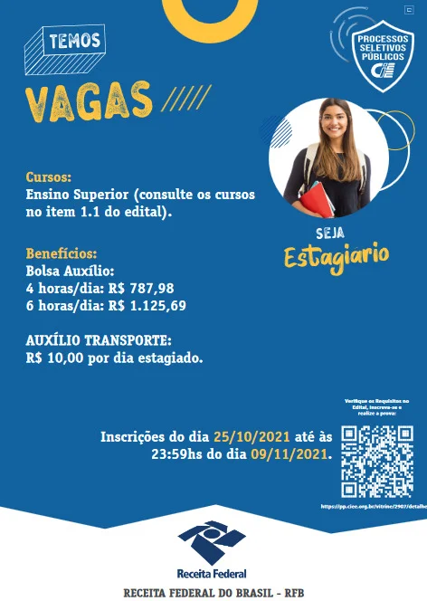 Receita Federal abre vagas para estágio pelo CIEE