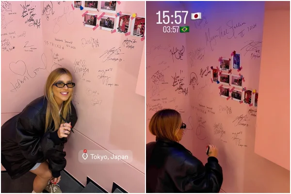 Japonesa pede para Virginia Fonseca autografar parede de loja
