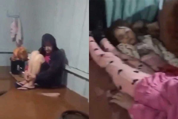 Foto colorida de idosa e crianças ilhadas em São Sebastião do Caí (RS) - Metrópoles