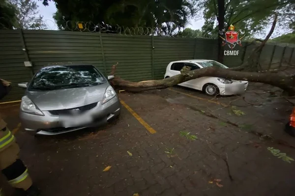Estragos chuva carros Lago Sul