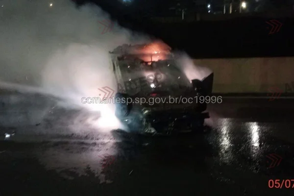 Imagem colorida mostra acidente que terminou com incêndio em carro e motorista atropelado. Metrópoles