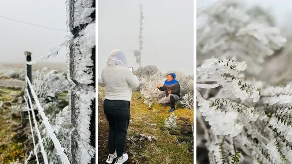 Imagem colorida de paisagem congelada e neve em Urupema, "a cidade mais fria do Brasil" - Metrópoles
