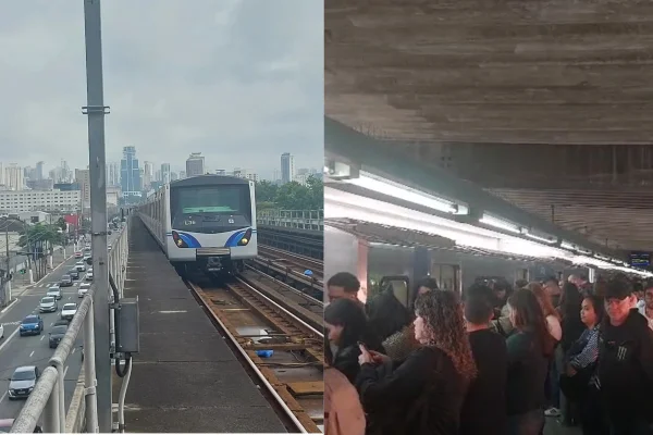 Imagem colorida de fila de trens e acúmulo de passageiros na estação Portuguesa-Tietê, em São Paulo. Metrópoles