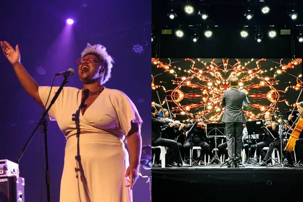 Montagem colorida da Orquestra Filarmônica de Brasília (à esquerda) e de Ellen Oléria (à esquerda) - Metrópoles