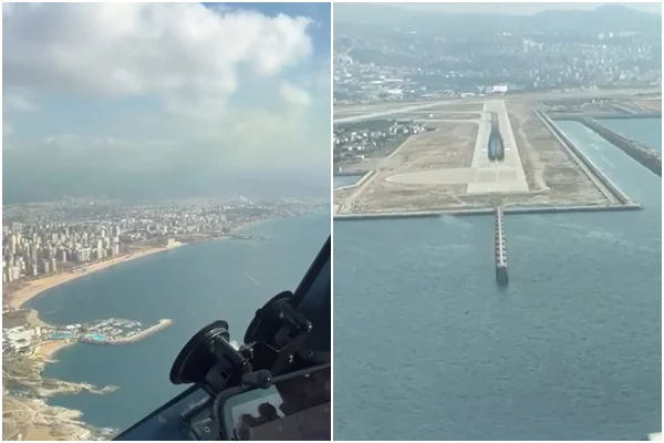 Imagem colorida mostra trechos de vídeo de pouso no líbano - Metrópoles