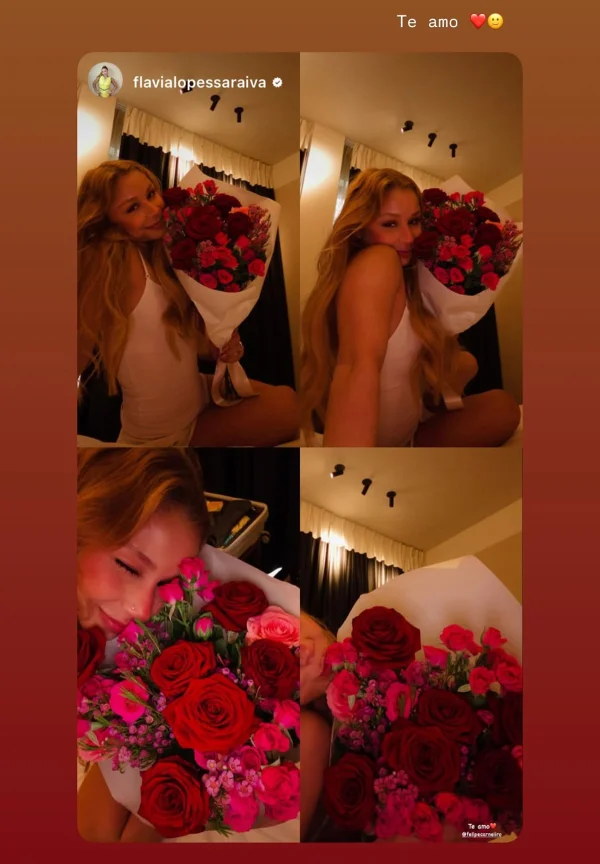 Flavia Saraiva ganha flores e declaração de amor do namorado: “Especial” - destaque galeria Flavia Saraiva ganha flores e declaração de amor do namorado: “Especial” - destaque galeria