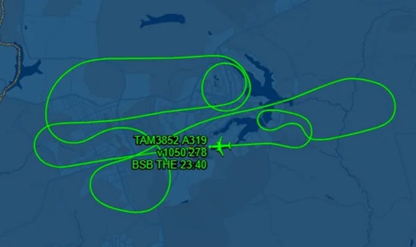 Imagem colorida de trajeto de avião