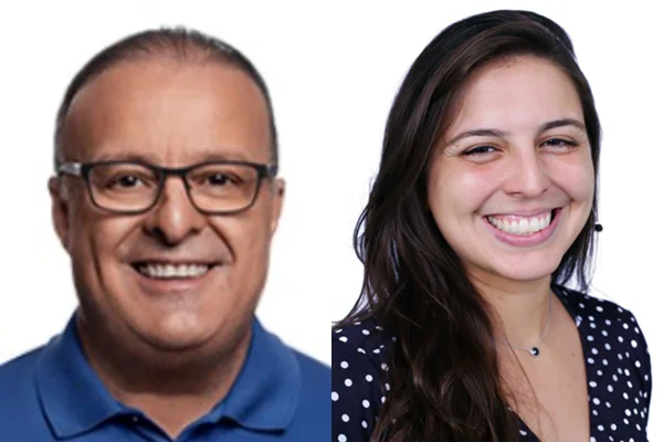 Montagem com foto colorida de Paulinho Freire (União) e Natália Bonavides (PT)