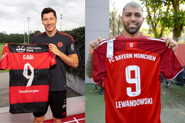“Craque conhece craque”: Gabigol e Lewandowski trocam camisas